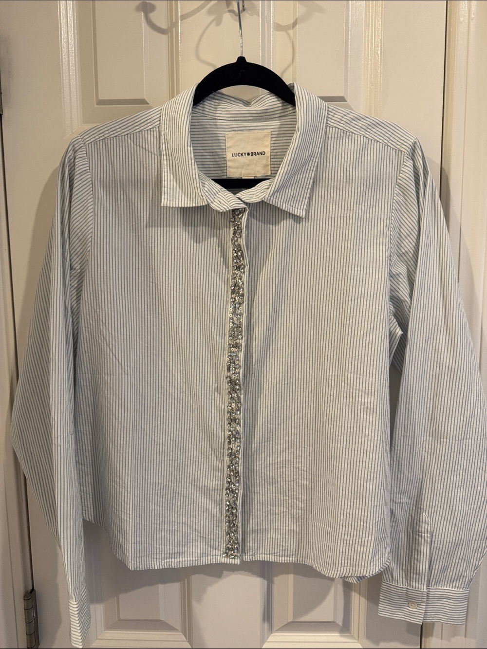 Lucky Brand Blue & White Striped Button-Down with Beaded Placket